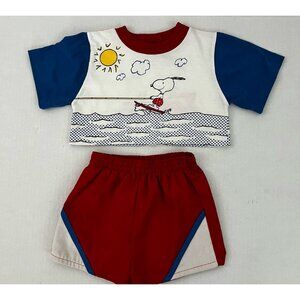 Vintage Snoopy Boy's 6 Crop Top & Short Set Surfing Woodstock Buster Brown